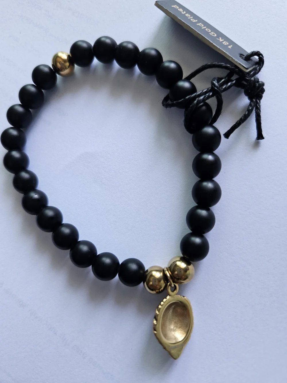 Men's 18K Gold Plated Stainless Steel Lion Charm Lava Beaded Stretch Bracelet